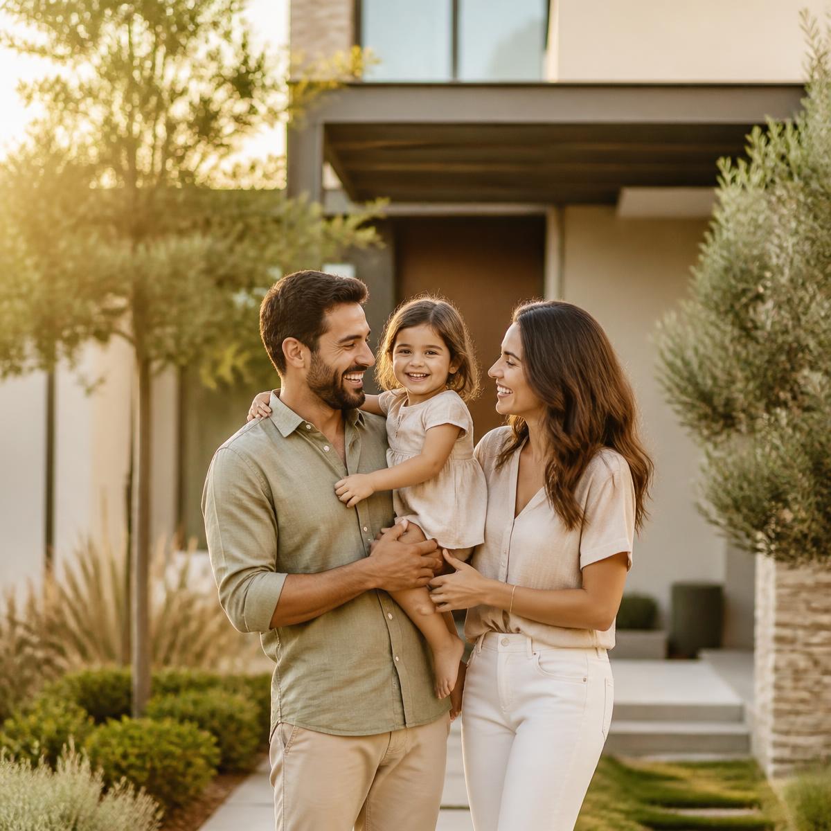 A family outside the home they saved for